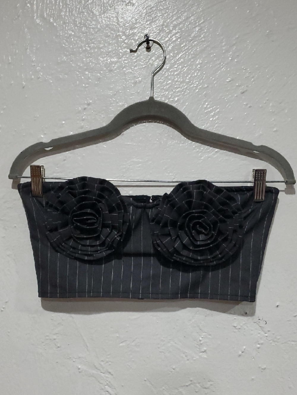 AFRM Kiko Stripe Strapless Crop Corset Top - Black Pinstripe - Picture 9 of 16